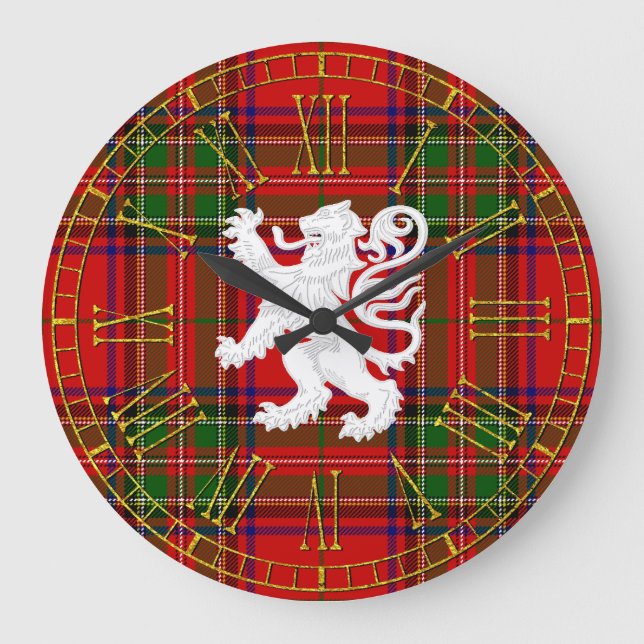 Grande Horloge Ronde Lion écossais rampant sur Tartan (Recto)