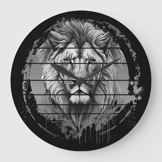 Grande Horloge Ronde Lion noir et blanc (Recto)