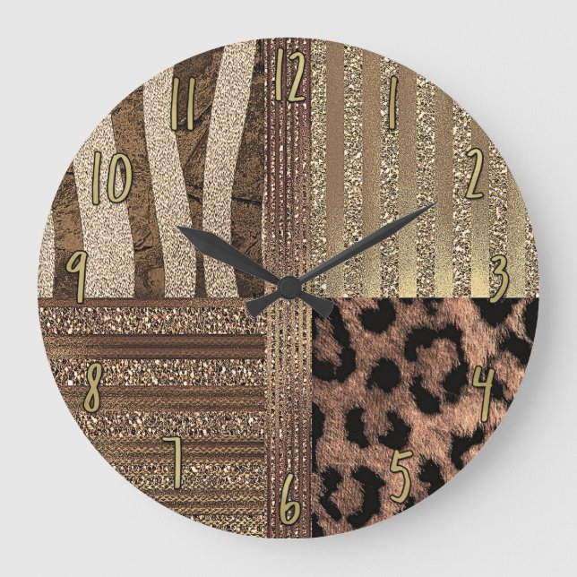 Grande Horloge Ronde Lioness Safari Chic Jungle Gold Modern Sparkle (Recto)