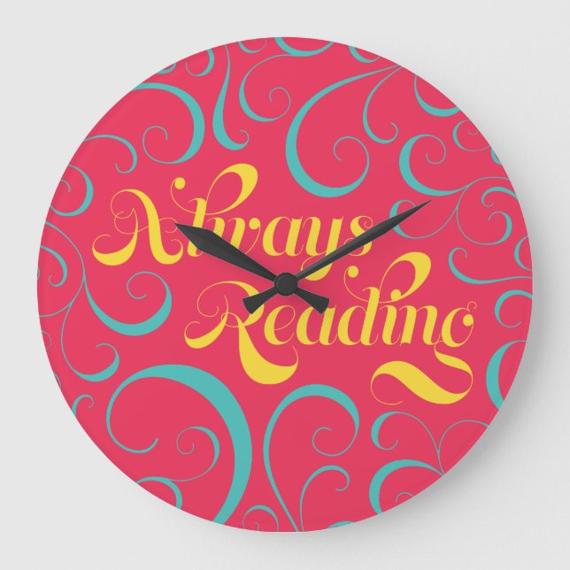 Grande Horloge Ronde Lire toujours Bright Rose Bleu Fils Jaunes (Recto)