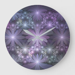 Grande Horloge Ronde Lit de fleurs tendance brillant art fractal abstra