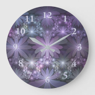 Grande Horloge Ronde Lit de fleurs tendance brillant art fractal abstra