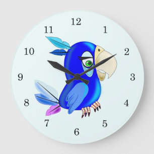 Grande Horloge Ronde Little Blue Parrot