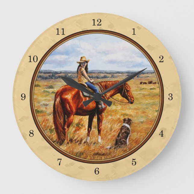 Grande Horloge Ronde Little Cowgirl on Cattle Horse Yellow (Recto)