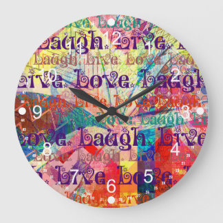 Grande Horloge Ronde Live Laugh Love Abstrait Textured Plaid Motif