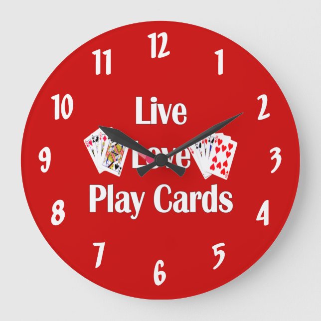 Grande Horloge Ronde Live, Love, Play Cards-Red (Recto)