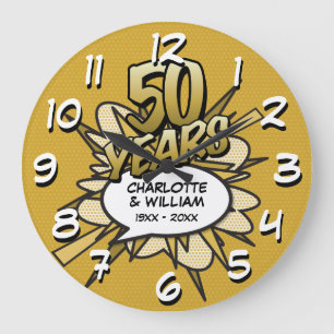 Grande Horloge Ronde Livre comique du 50e anniversaire d'or moderne