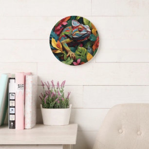 Grande Horloge Ronde Lizard Leaves & Couleur
