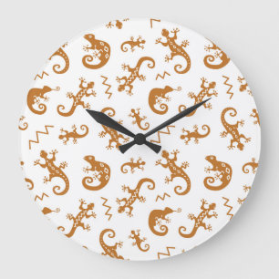 Grande Horloge Ronde Lizards Chameleons : Design Motif sans couture.