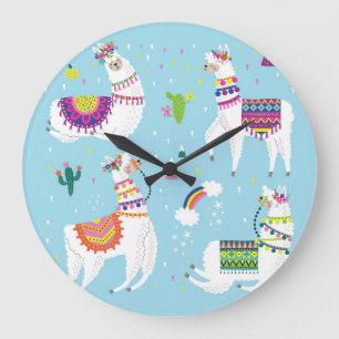 Grande Horloge Ronde Llama & Cactus : Joli ensemble Vintage
