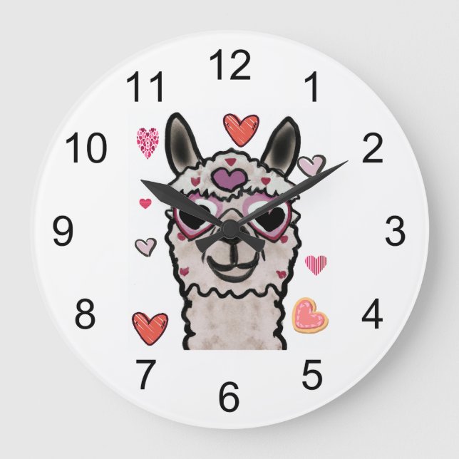 Grande Horloge Ronde Llama cool avec lunettes de coeur (Recto)
