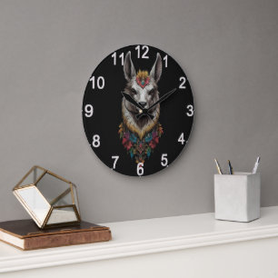 Grande Horloge Ronde Llama Et Portrait Fleur,