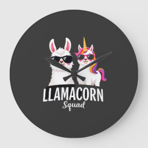 Grande Horloge Ronde Llamacorn Squad Drôle de Licorne Llama Squad Noël