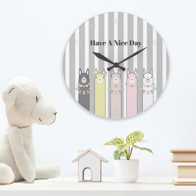 Grande Horloge Ronde Llamas couleur rétro Cute personnalisée (Créateur téléchargé)