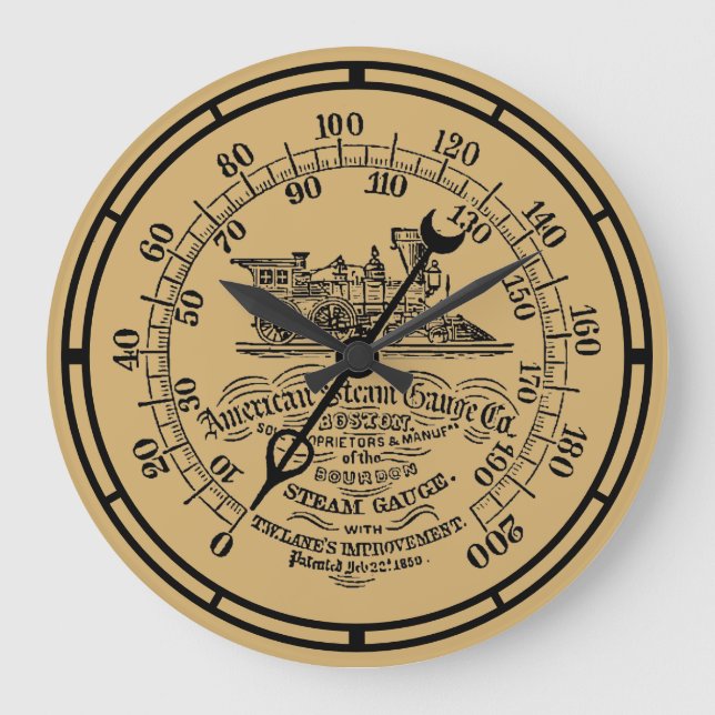 Grande Horloge Ronde Locomotive Steampunk vintage 1850 Gage à vapeur (Recto)