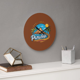 Grande Horloge Ronde Logo Art d'Île Paradisiaque Tropicale