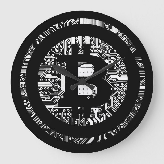 Grande Horloge Ronde Logo branché Black Circuitry Bitcoin (Recto)