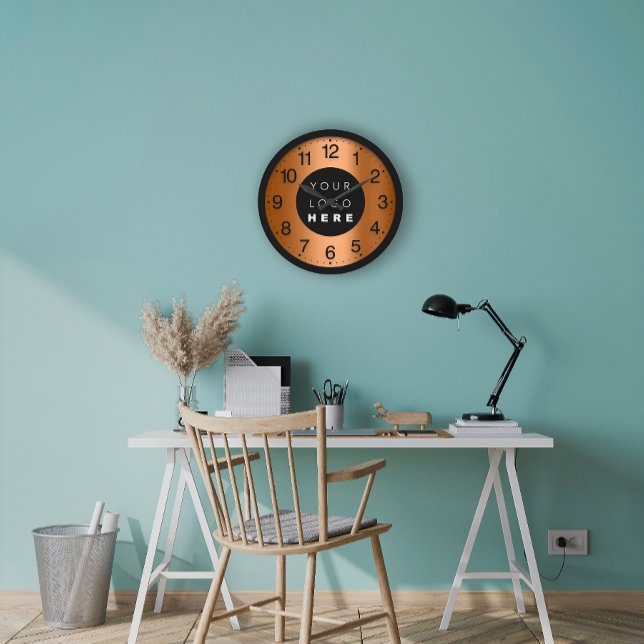 Grande Horloge Ronde Logo de Company Minimum Copper Brown Custom (Company Minimalism Copper Brown Custom Logo Large Clock)