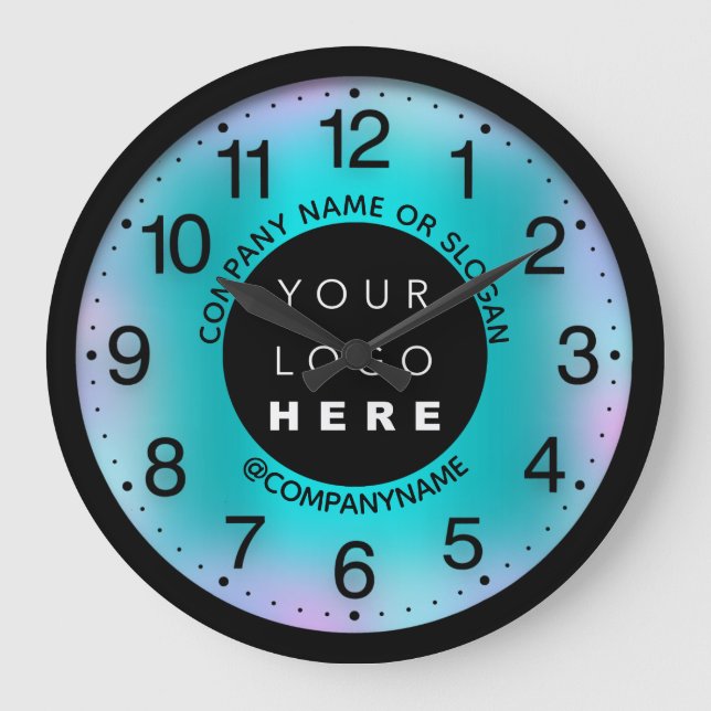Grande Horloge Ronde Logo de la société Mint Blue Abstract (Recto)