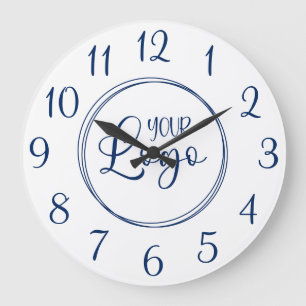 Grande Horloge Ronde Logo de nombres de script élégant bleu marine