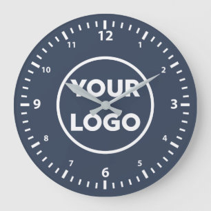 Grande Horloge Ronde Logo d'entreprise moderne sur mesure sur Navy Blue
