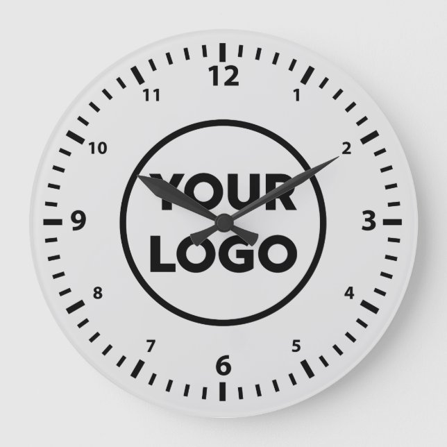 Grande Horloge Ronde Logo d'entreprise personnalisé moderne sur gris (Recto)