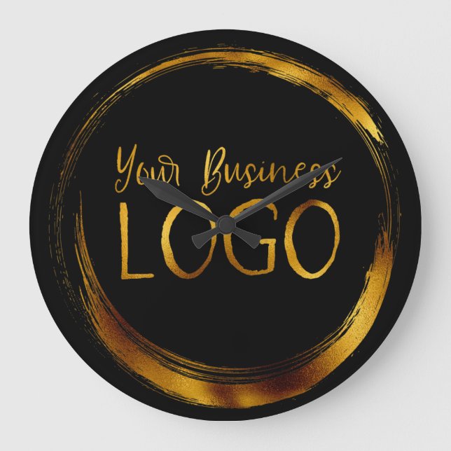 Grande Horloge Ronde Logo d'entreprise sur la Promo noire (Recto)