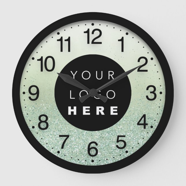 Grande Horloge Ronde Logo minimal de la Parties scintillant Ombre verte (Recto)