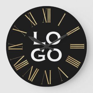 Grande Horloge Ronde Logo ou image personnalisé sur fond noir