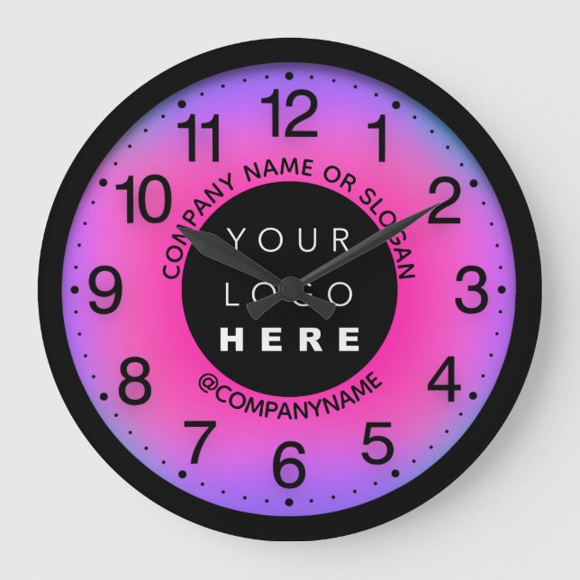 Grande Horloge Ronde Logo personnalisé de l'entreprise Pink Purple Nom  (Recto)