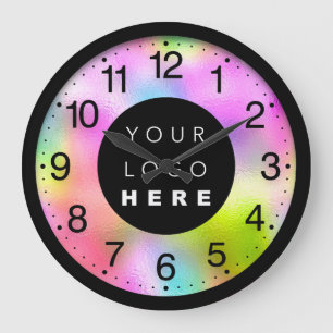 Grande Horloge Ronde Logo personnalisé Holographique Pink Modern Color 