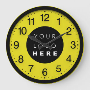 Grande Horloge Ronde Logo personnalisé jaune noir minimalisme d'entrep