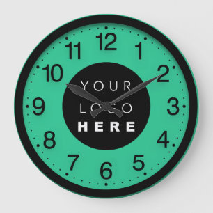 Grande Horloge Ronde Logo personnalisé noir vert minimalisme d'entrepr