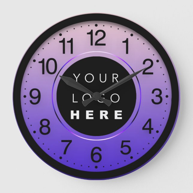 Grande Horloge Ronde Logo personnalisé Rose violet minimalisme d'entrep (Recto)