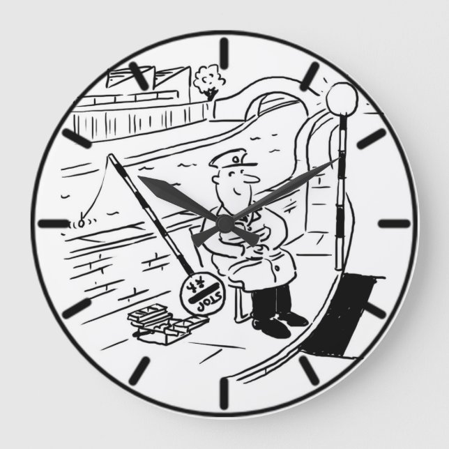 Grande Horloge Ronde Lollipop Man pêche dans le canal (Recto)