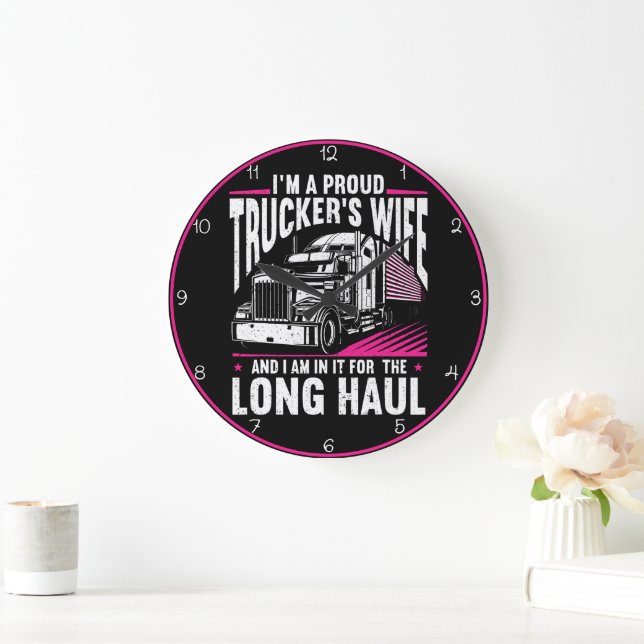 Grande Horloge Ronde Long Haul de la femme de Trucker fière (Maison)