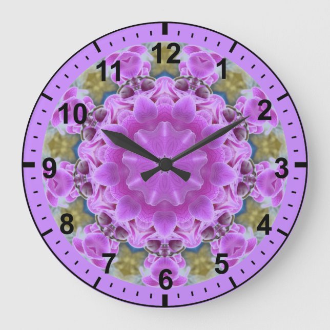 Grande Horloge Ronde ~ Longes Orchidées pourpres Stemmed Fractées ~ (Recto)