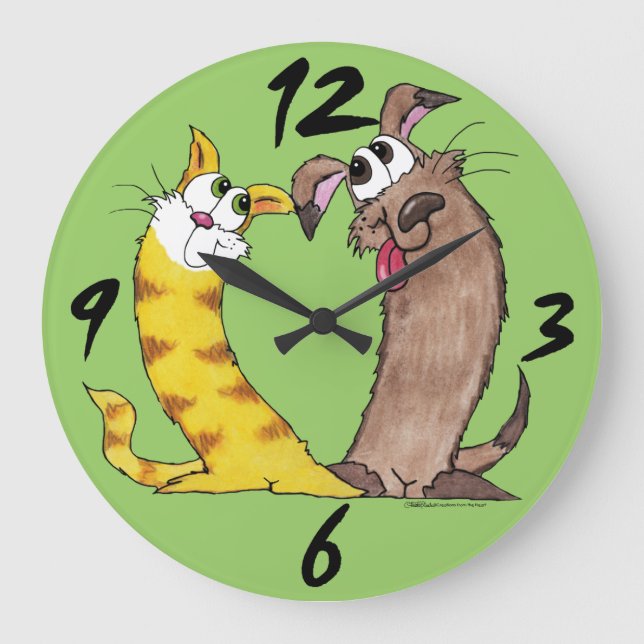 Grande Horloge Ronde Longtemps sur l'Amour-Chat et le chien (Recto)