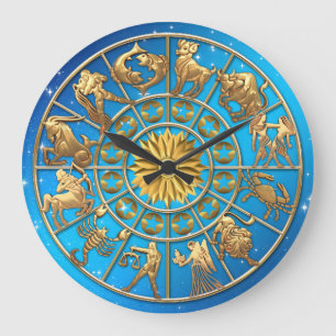 Grande Horloge Ronde L'or fait sur commande de signe de zodiaque de