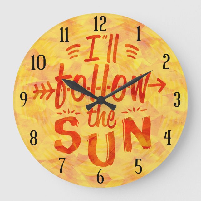 Grande Horloge Ronde L'orange peinte par soleil d'été suivent la plage (Recto)