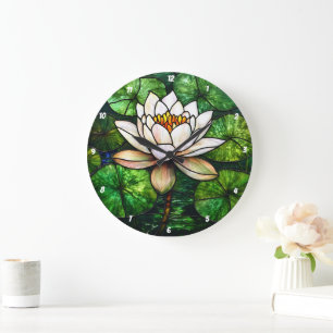 Grande Horloge Ronde Lotus Pond Verre