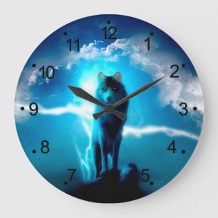 Grande Horloge Ronde Loup dans l'orage