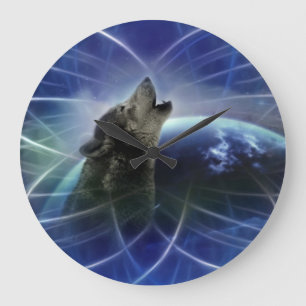 Grande Horloge Ronde Loup et attrapeur de rêves