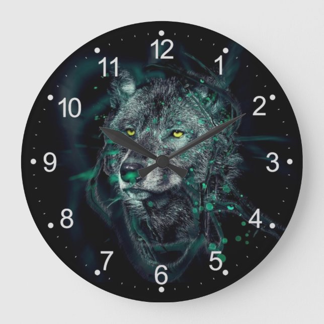 Grande Horloge Ronde loup indien Abstrait (Recto)