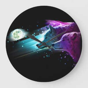 Grande Horloge Ronde Loup, lune de loups, clair de lune. Animal