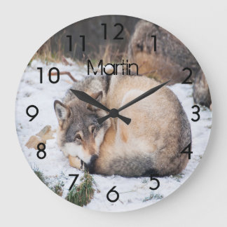 Grande Horloge Ronde Loups couchés dormant sur la neige