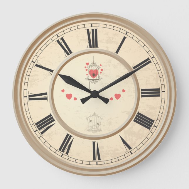 Grande Horloge Ronde Love Hearts & Bird Cage  (Recto)