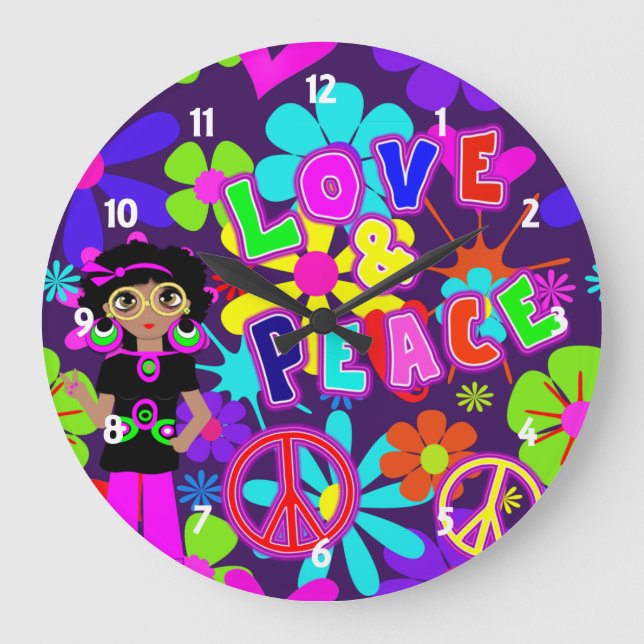 Grande Horloge Ronde Love & Peace 60'S Hippie Flower Power Super (Recto)