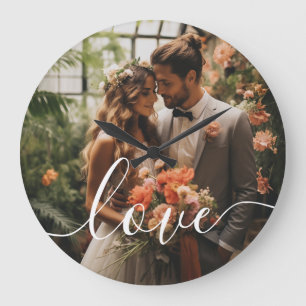 Grande Horloge Ronde 'Love' Photo couple personnalisée