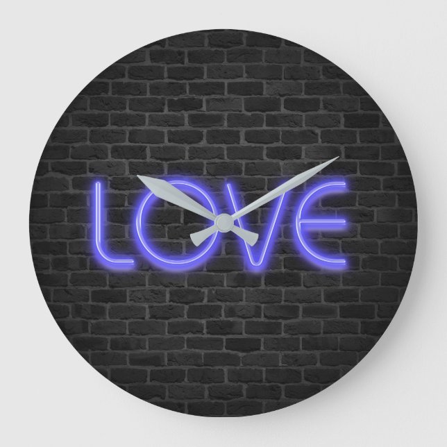 Grande Horloge Ronde LOVE texte dans les néons lumières sur brique (Recto)